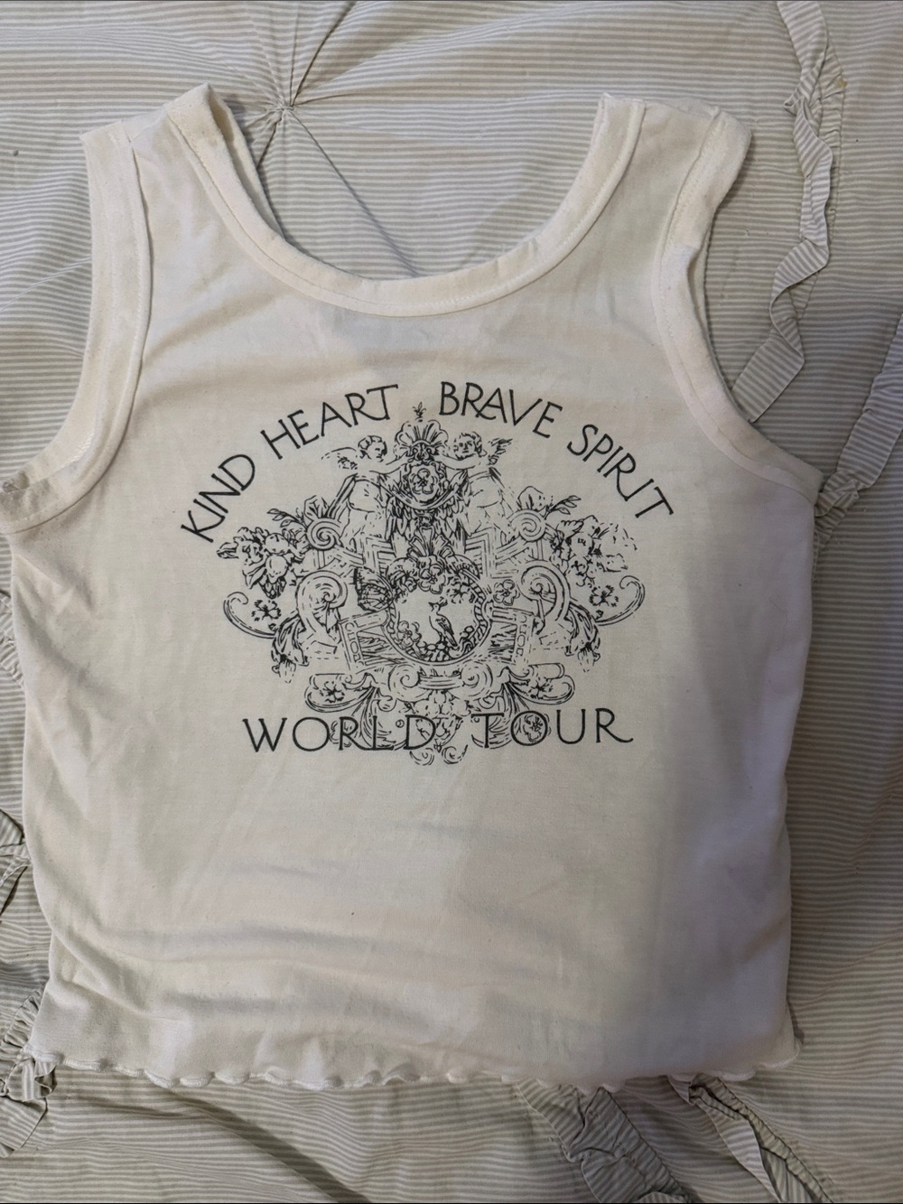 Joyfolie White Graphic Tank Top with Black Crest Print